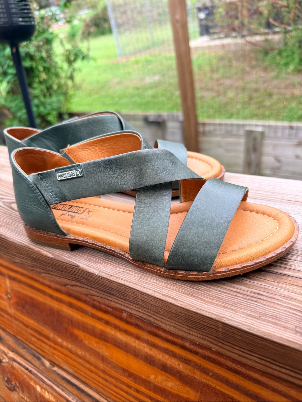 Pikolinos Women's Teal Leather Crisscross Sandal